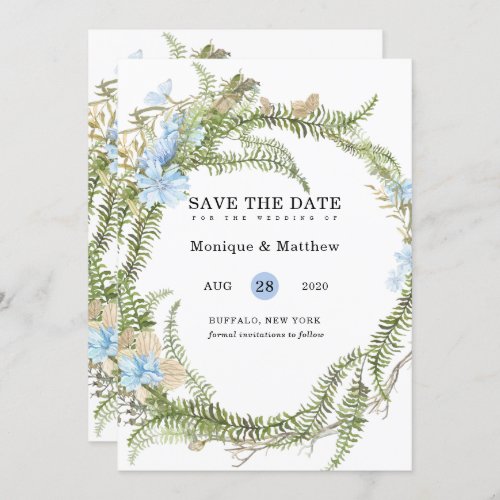 Rustic Summer Fern Wreath Wedding Save The Date  I Invitation