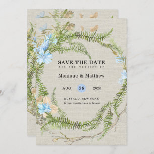 Rustic Summer Fern Wreath Wedding Save The Date Invitation