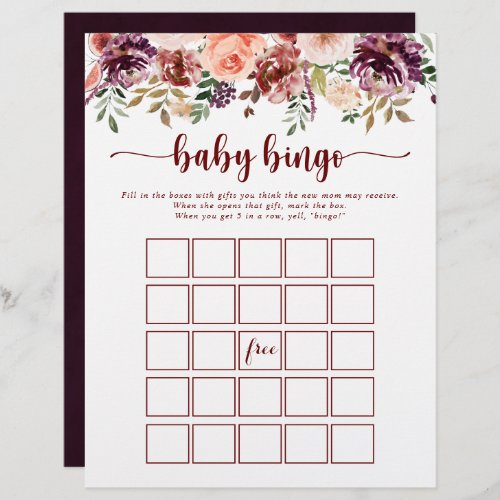 Rustic Summer Floral Baby Bingo Shower Game