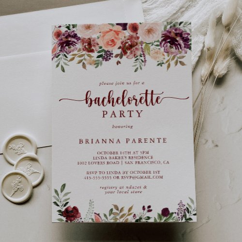 Rustic Summer Floral Bachelorette Party  Invitation