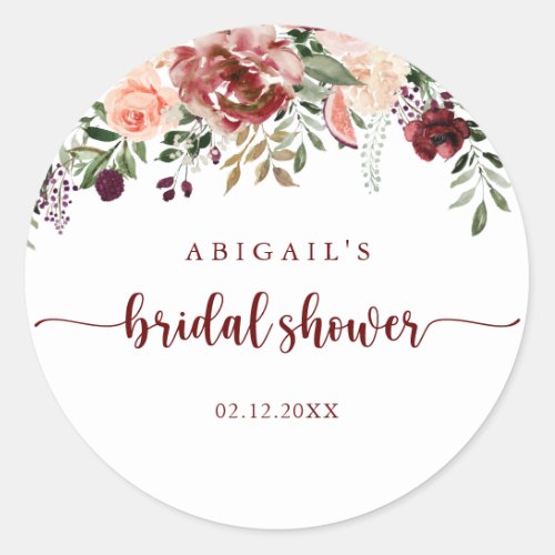 Rustic Summer Floral Bridal Shower Favor  Classic Round Sticker