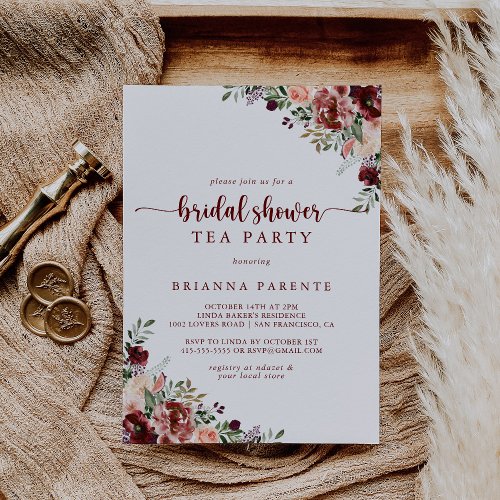 Rustic Summer Floral Bridal Shower Tea Party  Invitation