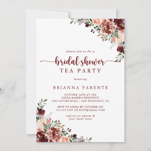 Rustic Summer Floral Bridal Shower Tea Party Invitation 