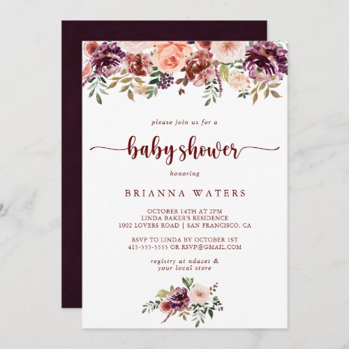 Rustic Summer Floral Calligraphy Baby Shower  Invitation