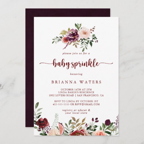 Rustic Summer Floral Calligraphy Baby Sprinkle  Invitation