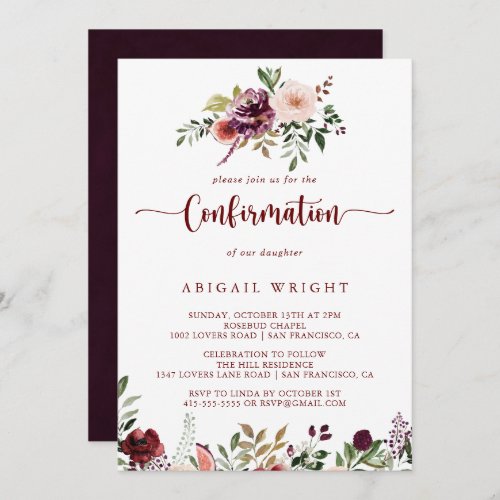 Rustic Summer Floral Calligraphy Confirmation  Invitation