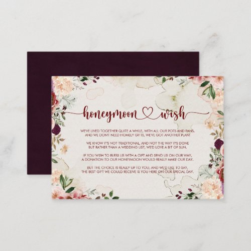 Rustic Summer Floral Calligraphy Honeymoon Wish  Enclosure Card