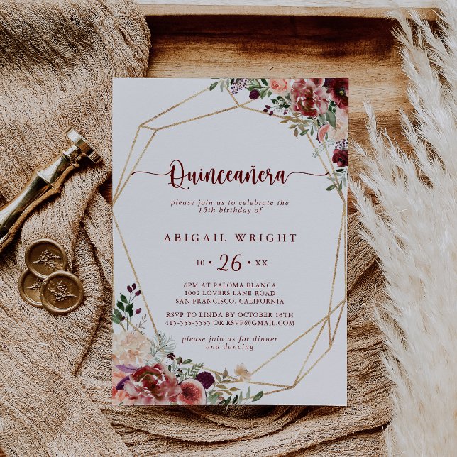 Rustic Summer Floral Calligraphy Quinceañera  Invitation (Creator Uploaded)