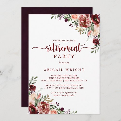 Rustic Summer Floral Calligraphy Retirement Party  Invitation