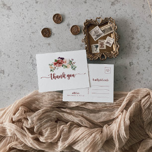 Rustic Summer Floral Calligraphy Thank You Postcard