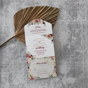Rustic Summer Floral Calligraphy Wedding All In One Invitation