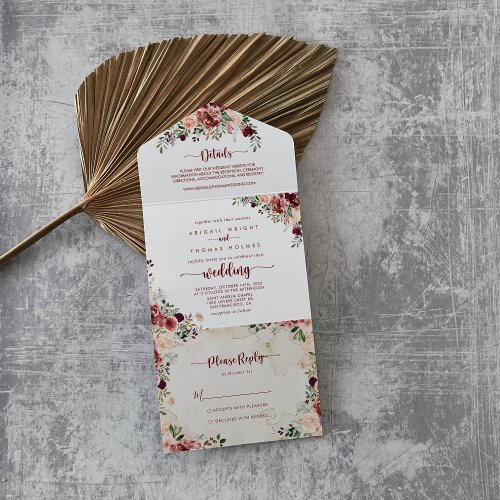 Rustic Summer Floral Calligraphy Wedding   All In One Invitation