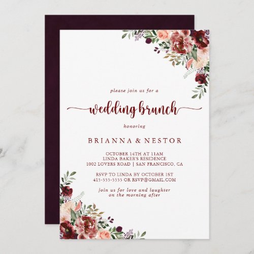 Rustic Summer Floral Calligraphy Wedding Brunch   Invitation