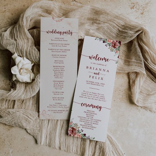 Rustic Summer Floral Calligraphy Wedding Program