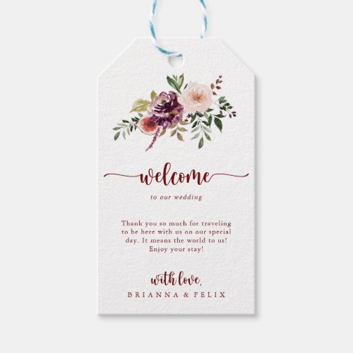 Rustic Summer Floral Calligraphy Wedding Welcome  Gift Tags