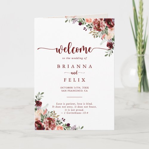 Rustic Summer Floral Folded Wedding Program