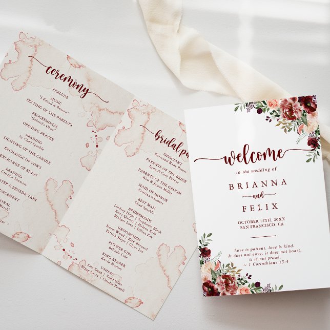 Rustic Summer Floral Folded Wedding Program (Creator Uploaded)
