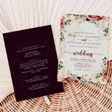 Rustic Summer Floral Front & Back Wedding Invitation