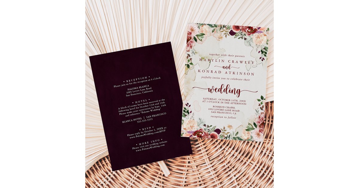 Rustic Summer Invitations Rustic Summer Floral Front & Back Wedding Invitation | Zazzle