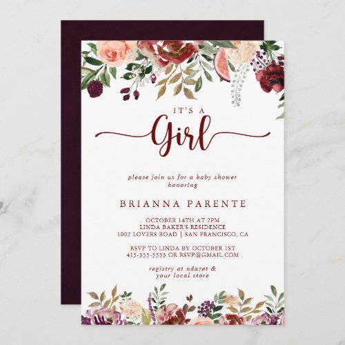 Rustic Summer Floral Its A Girl Baby Shower  Invitation