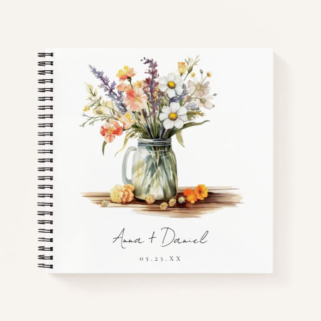 Rustic Summer Floral Mason Jar Wedding Guest Book (Front)