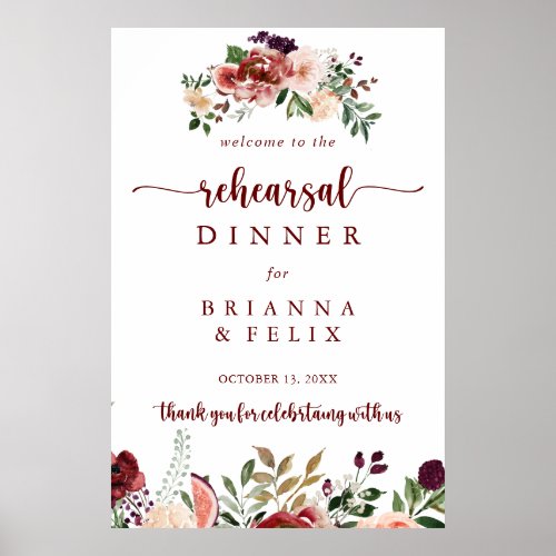 Rustic Summer Floral Rehearsal Dinner Welcome Sign