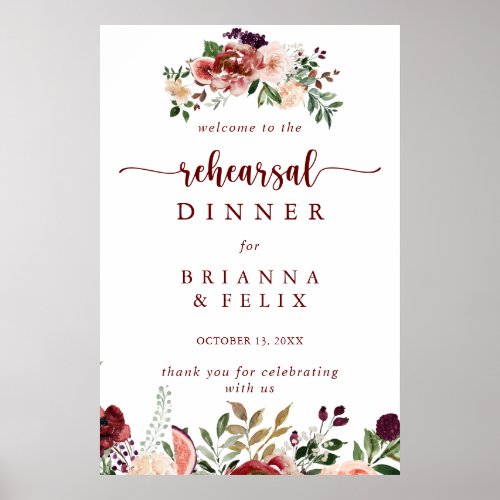 Rustic Summer Floral Rehearsal Dinner Welcome Sign