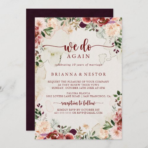 Rustic Summer Floral We Do Again Vow Renewal   Invitation