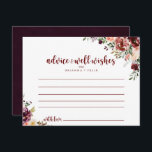 Rustic Summer Floral Wedding Advice Card<br><div class="desc">This rustic summer floral wedding advice card is perfect for a modern wedding. The design features burgundy, pink and blush watercolor flowers with green leaves in a brownish stained background. These cards are perfect for a wedding, bridal shower, baby shower, graduation party & more. Personalize the cards with the names...</div>