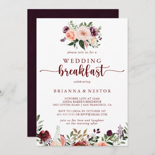 Rustic Summer Floral Wedding Breakfast  Invitation