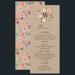 Rustic Summer Floral Wedding Menu card<br><div class="desc">Our "rustic garden floral" collection features beautiful coral and pink summer floral on a kraft background to accentuate the rustic feel with a combination of custom elegant script and serif. Easy for you to customize. Do check our store for more items from this collection</div>