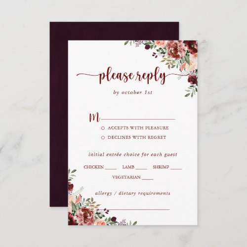 Rustic Summer Floral Wedding Menu Choice RSVP