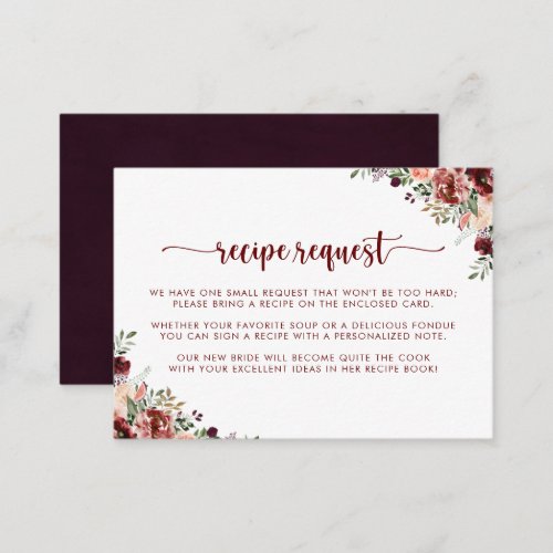 Rustic Summer Floral Wedding Recipe Request   Enclosure Card