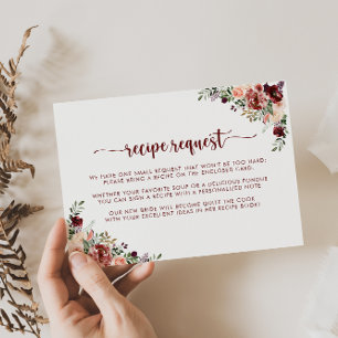 Rustic Summer Floral Wedding Recipe Request Enclosure Card