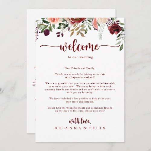 Rustic Summer Floral Wedding Welcome Letter