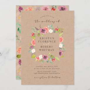 Rustic Summer Floral Wreath Wedding Invitation
