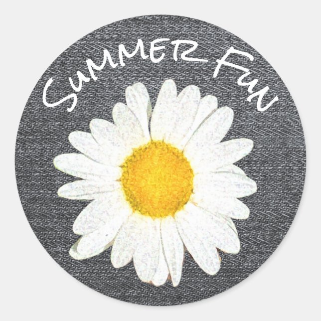 Rustic Summer Fun Daisy Flower Personalized Gray Classic Round Sticker (Front)