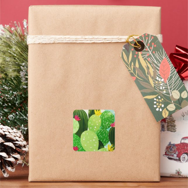 Rustic Summer Greenery Succulent Glitter Square Sticker (Holiday)