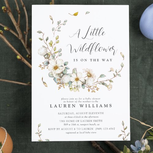 Rustic Summer Little Wildflower Girl Baby Shower Invitation