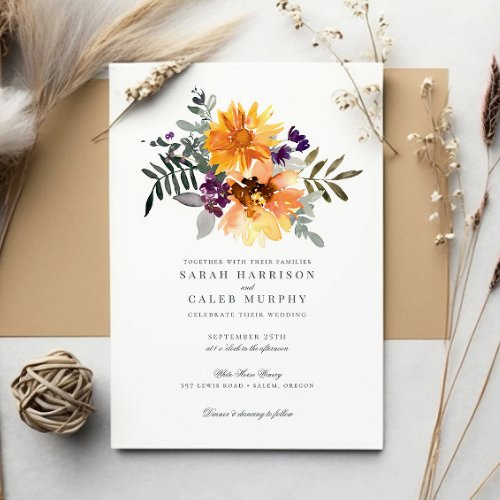 Rustic Summer Sunflower Wildflower Wedding Invitation