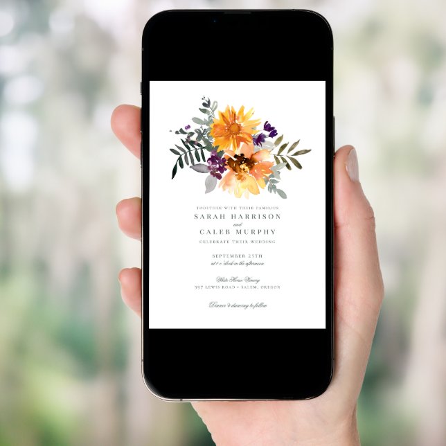 Rustic Summer Sunflower Wildflower Wedding Invitation (Front Digital)