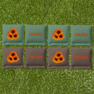 Rustic Summer Sunflowers With Custom Text Cornhole Bags