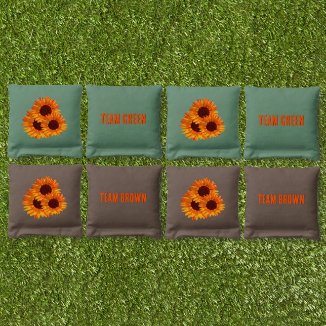 Rustic Summer Sunflowers With Custom Text  Cornhole Bags (Set)