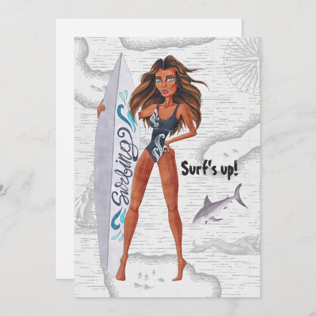 Rustic Summer Surf Beach Bachelorette Invitation (Front/Back)
