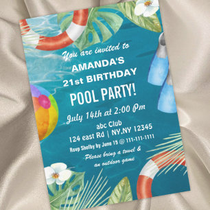 Rustic Summer Swimming Pool Party Birthday Invita Invitation