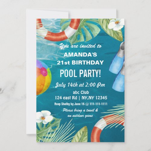 Rustic Summer Swimming Pool Party Birthday  Invita