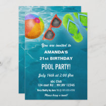 Rustic Summer Swimming Pool Party Birthday  Invitation