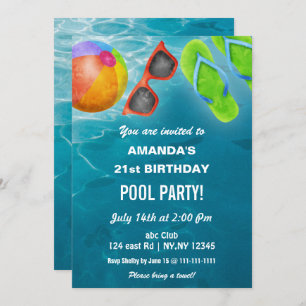 Rustic Summer Swimming Pool Party Birthday Invitation