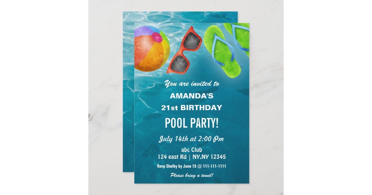 Rustic Summer Swimming Pool Party Birthday Invitation | Zazzle