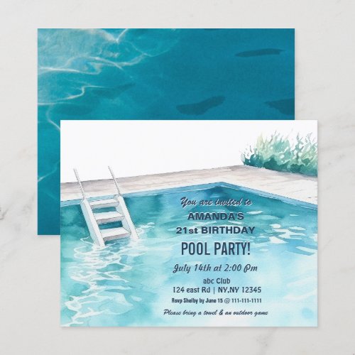 Rustic Summer Swimming Pool Party Birthday  Invite